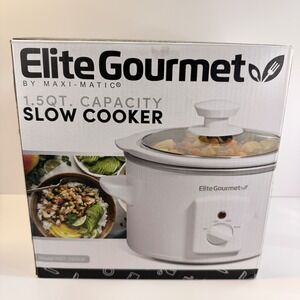 Elite Gourmet 1.5 Quart White Mini Slow Cooker with Adjustable‎ Settings NIB